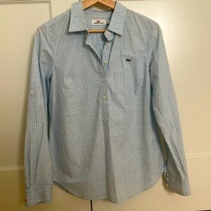 Vineyard vine light blue gingham shirt. EUC - like new